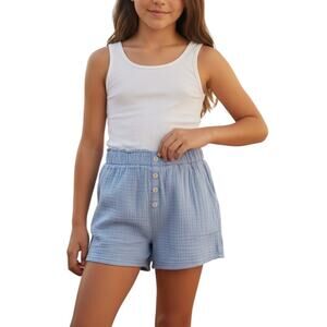 Btween Girl's Gauze Shorts, Blue, Size 10